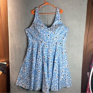 Hell Bunny Blue Floral 50s Retro Swing Dress 4XL Pockets Rockabilly Pinup Swing